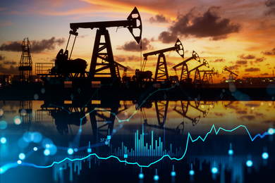 Oil field rigs overlayed with analytics data